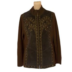 Bob Mackie Dark Brown Leather Jacket with Gold Detailing bob mackie wearable art